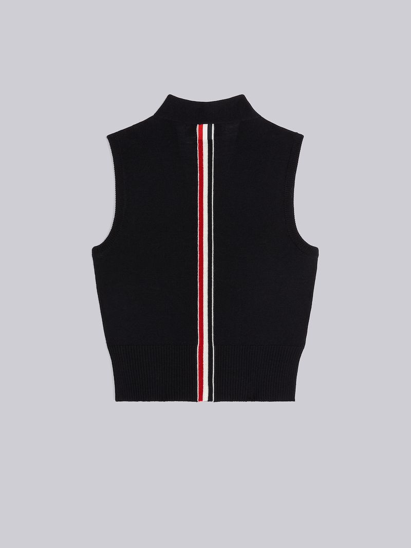 Navy Sustainable Fine Merino Wool Stripe Back V-Neck Cardigan Vest