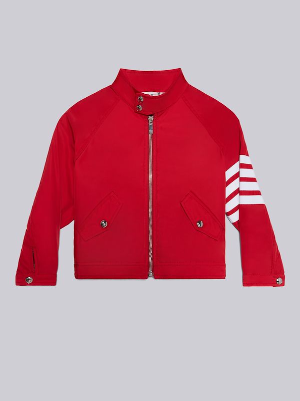 Red Nylon Tech Gabardine 4-Bar Band Collar Jacket