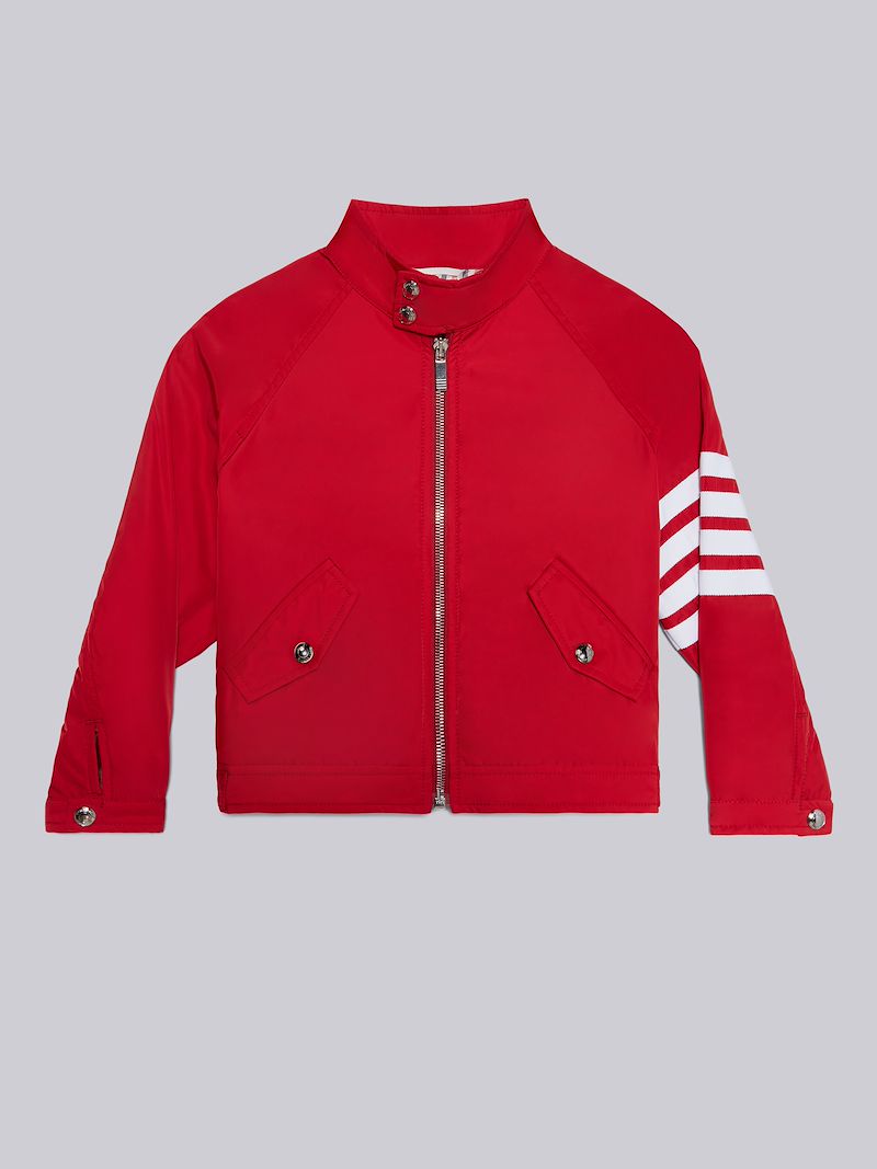 Red Nylon Tech Gabardine 4-Bar Band Collar Jacket