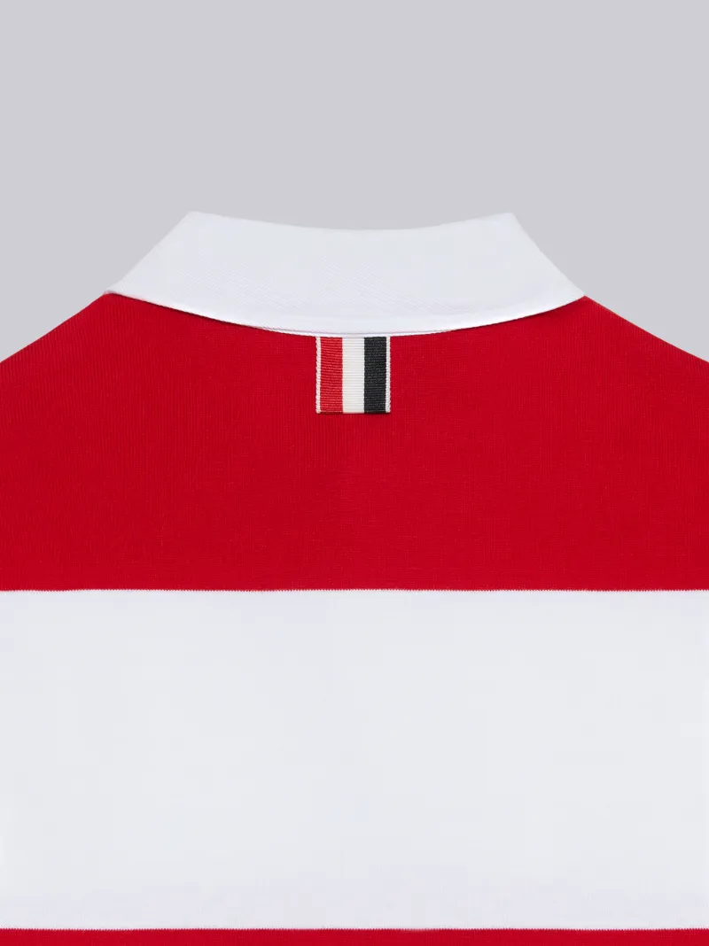 Red Rugby Stripe Cotton Long-sleeved Polo Shirt