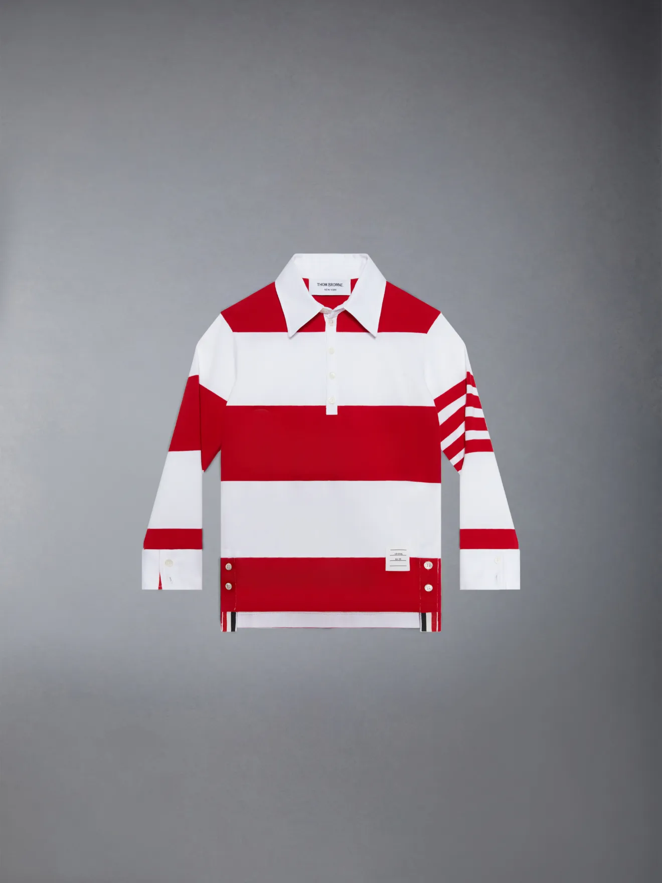 Red Rugby Stripe Cotton Long-sleeved Polo Shirt | Thom Browne