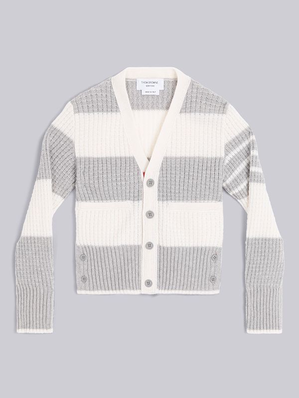 Waffle Stitch Cashmere Stripe Cardigan
