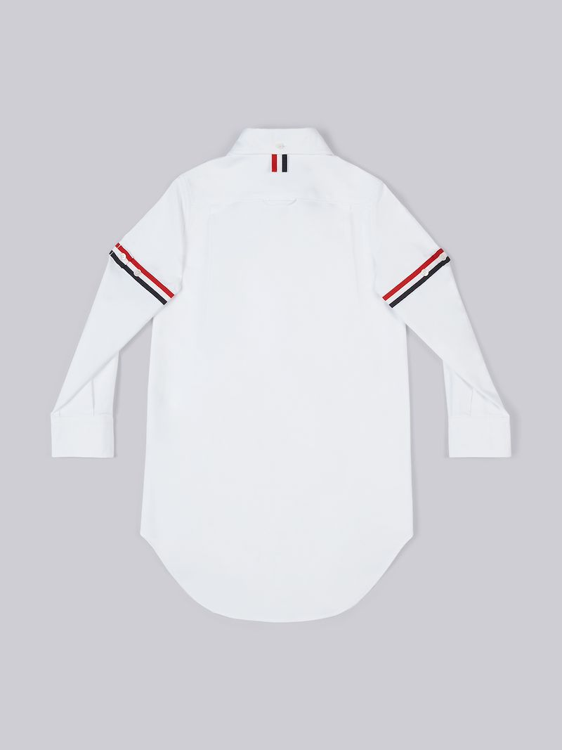White Cotton Oxford Thigh Length Grosgrain Amrband Shirt Dress