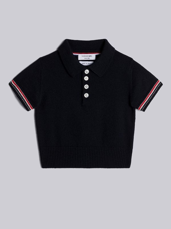 WOOL CASHMERE STRIPE TRIM INFANT POLO