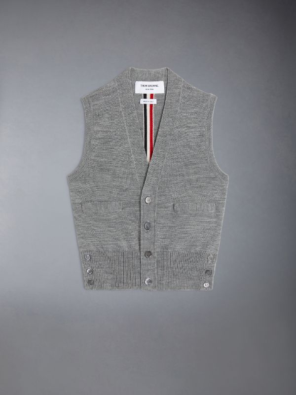 Wool Stripe V-Neck Cardigan Vest