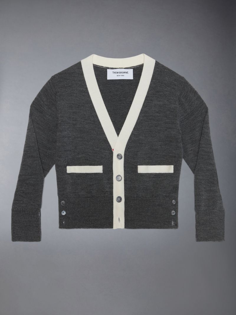 Wool Tipping V-Neck Cardigan