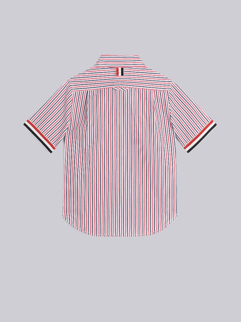 シアサッカー アームバンド ショートスリーブ ラウンドカラー シャツレッド | Thom Browne 公式オンラインサイト