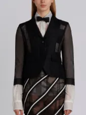 Lace-up Back Single Breasted Sport Coat In Soft Tulle