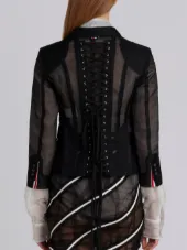 Lace-up Back Single Breasted Sport Coat In Soft Tulle
