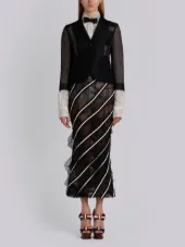 Lace-up Back Single Breasted Sport Coat In Soft Tulle