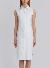 Lace-up Back Sleeveless Button Down Point Collar Shirtdress In Oxford