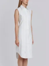 Lace-up Back Sleeveless Button Down Point Collar Shirtdress In Oxford