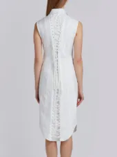 Lace-up Back Sleeveless Button Down Point Collar Shirtdress In Oxford