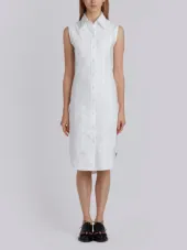 Lace-up Back Sleeveless Button Down Point Collar Shirtdress In Oxford