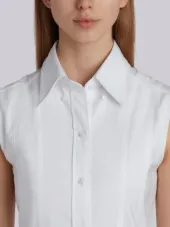 Lace-up Back Sleeveless Button Down Point Collar Shirtdress In Oxford