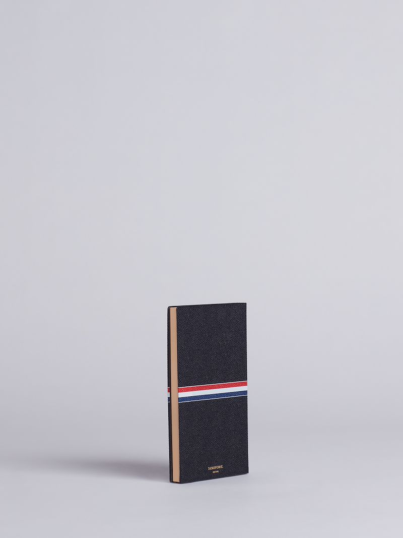 Large Notebook With Red, White And Blue Grosgrain In Black Pebble Grain