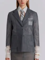 Layered Single Breasted Sack Jacket In Nylon Tulle