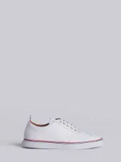 Leather Trainer In White Pebble Grain