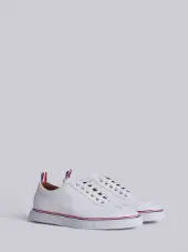 Leather Trainer In White Pebble Grain