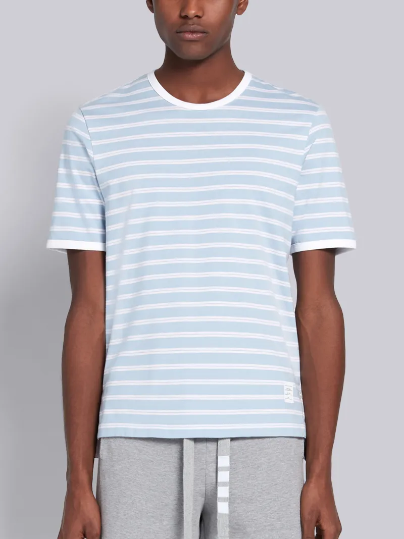 Light Blue Cotton Hairline Stripe Short Sleeve Ringer T-shirt