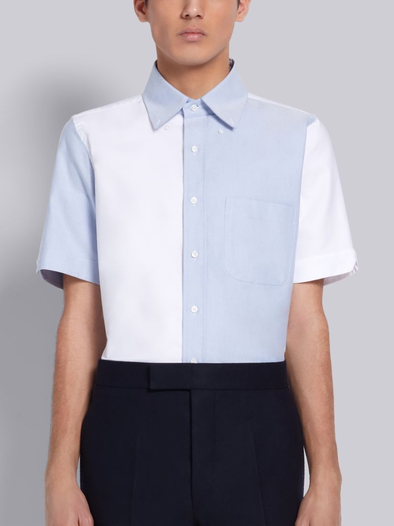 Light Blue Cotton Oxford Fun-mix Straight Fit Short Sleeve Shirt