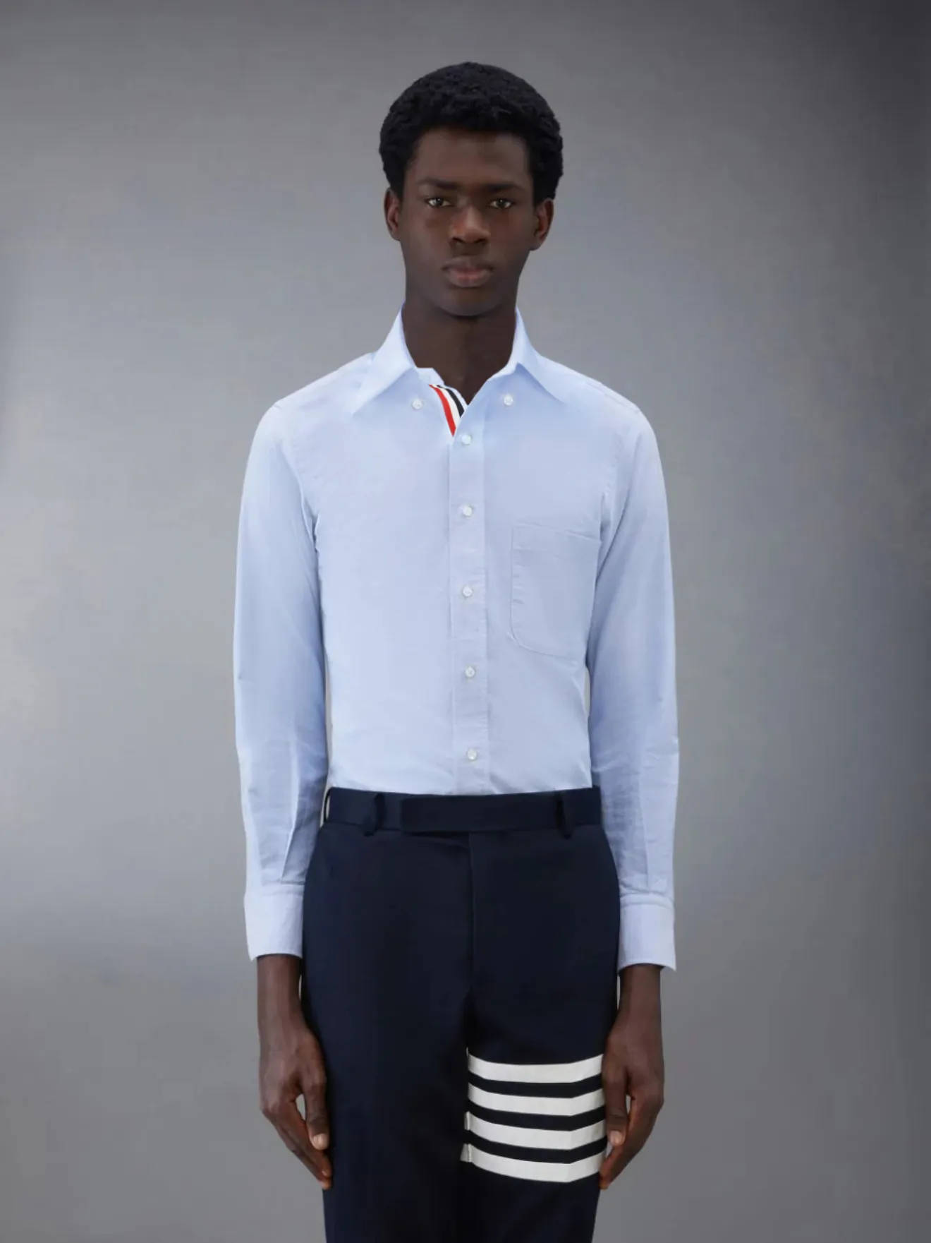 Light Blue Cotton Oxford Grosgrain Placket Shirt | Thom Browne