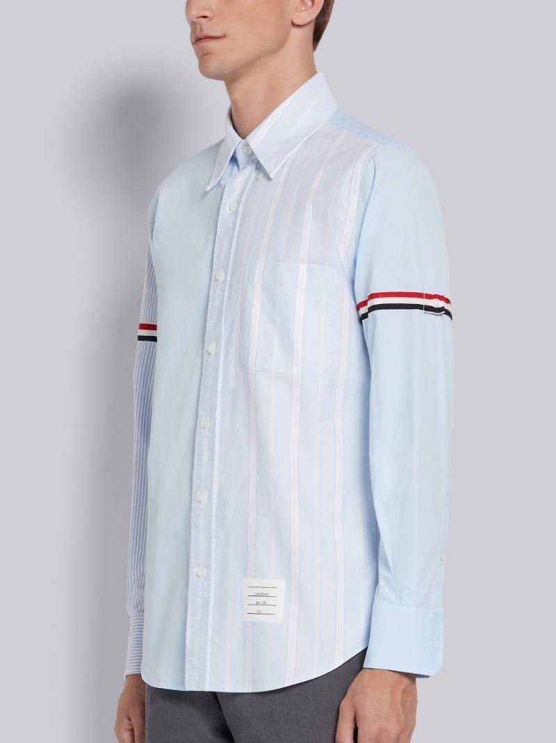 Light Blue Fun-Mix Cotton Poplin Grosgrain Armband Straight Fit Long Sleeve Shirt