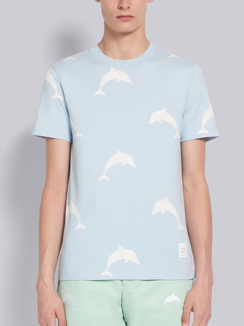 Light Blue Jersey Allover Dolphin Icon Print Tee Thom Browne Official