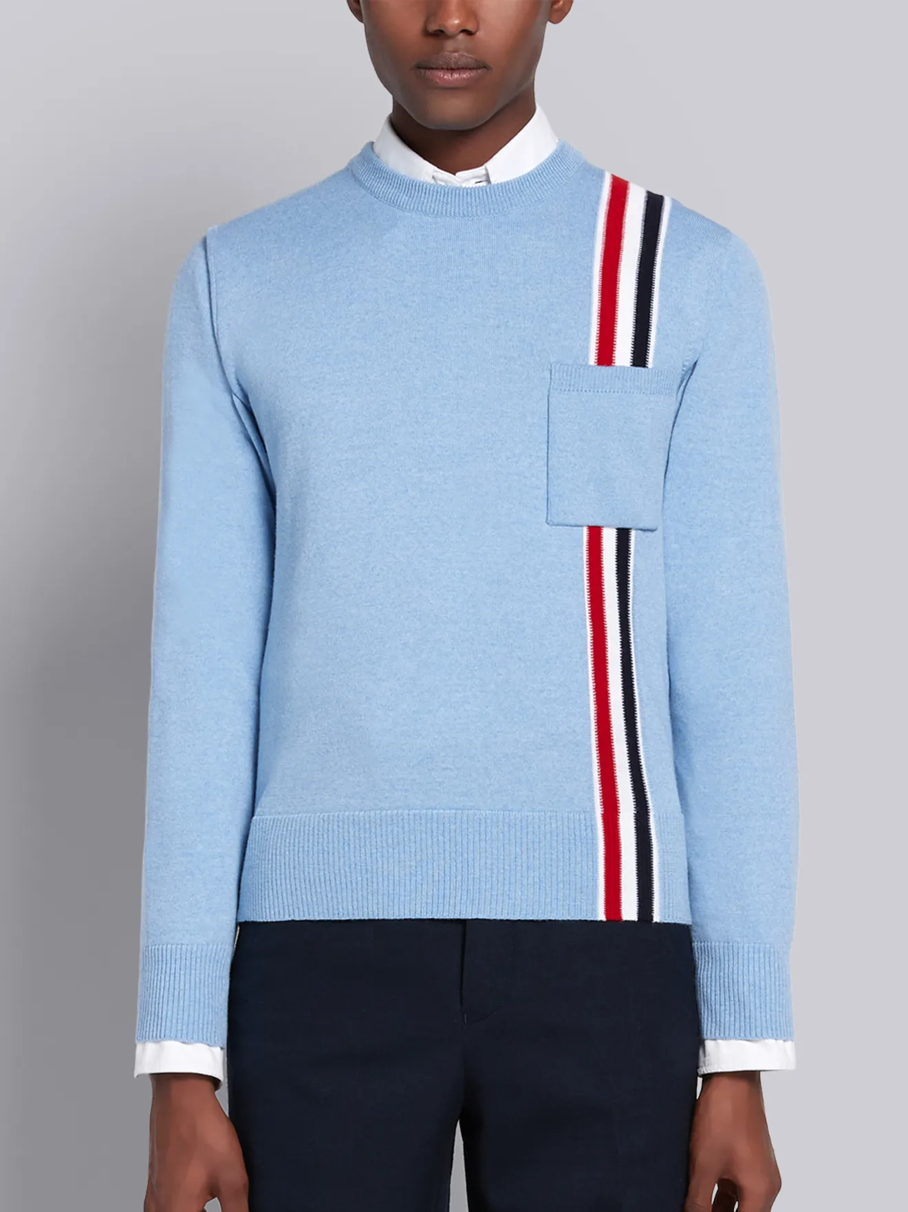 light blue crewneck