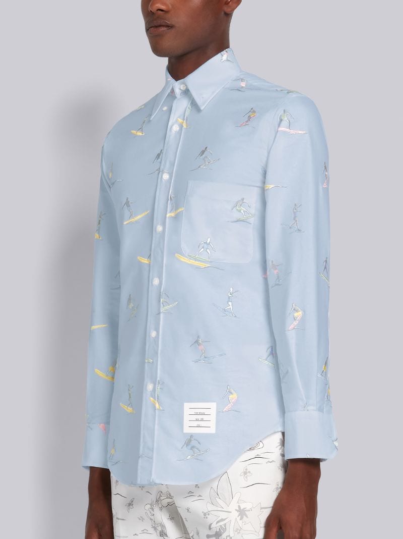 Light Blue Oxford Cotton Surfer Icon Embroidery Classic Fit Long Sleeve Shirt