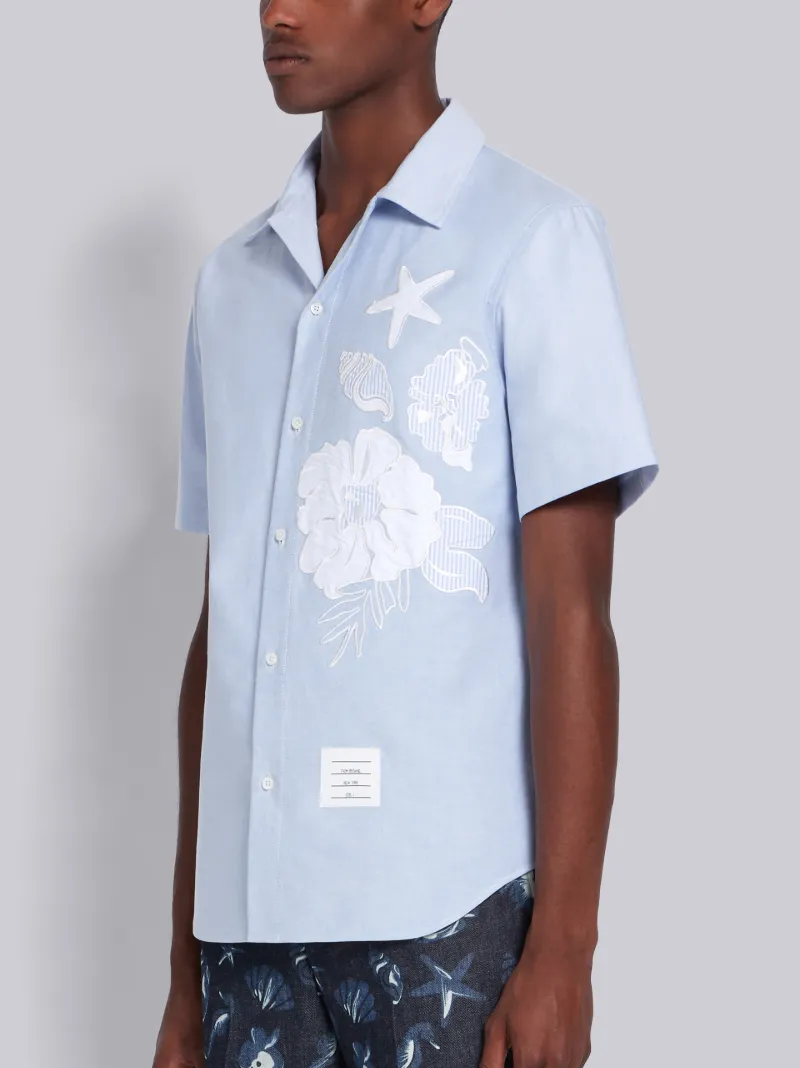 Light Blue Oxford Floral Applique Shirt 