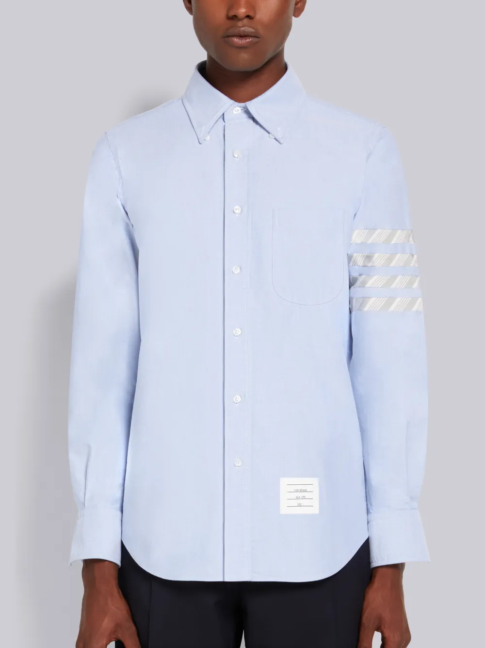 Light Blue Oxford Stripe 4-Bar Straight Fit Shirt | Thom Browne