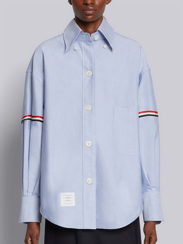 Light Blue Oxford Striped Grosgrain Armband Supersized Point Collar Shirt
