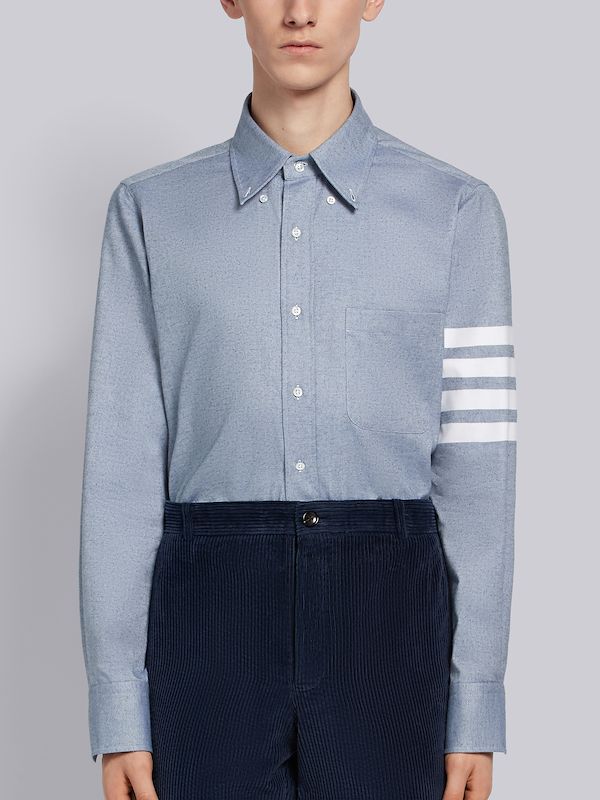 Light Blue Solid Flannel Shirting 4-bar Nametag Straight Fit Shirt