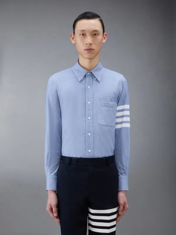 Light Blue Solid Flannel Shirting 4-bar Nametag Straight Fit Shirt