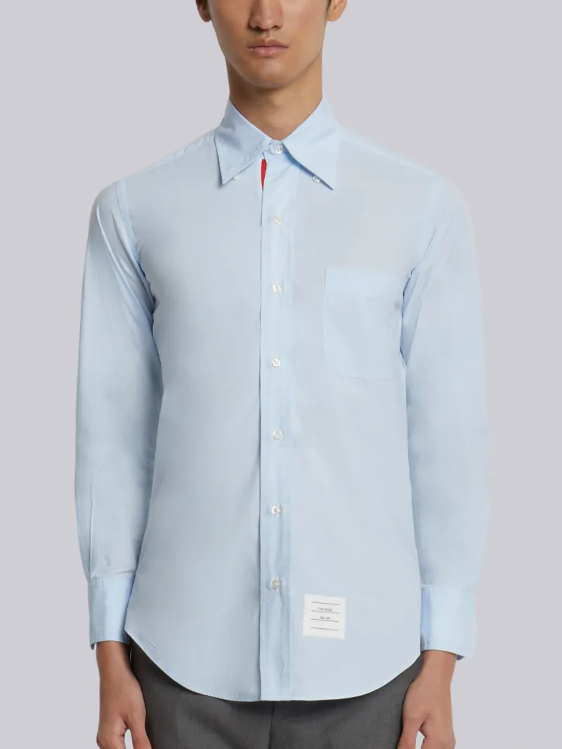 Light Blue Solid Poplin Stripe Grosgrain Placket Classic Fit Shirt