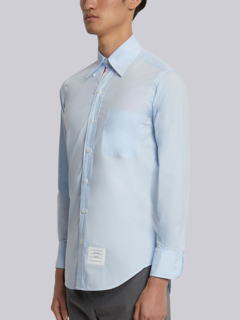 Light Blue Solid Poplin Stripe Grosgrain Placket Classic Fit Shirt