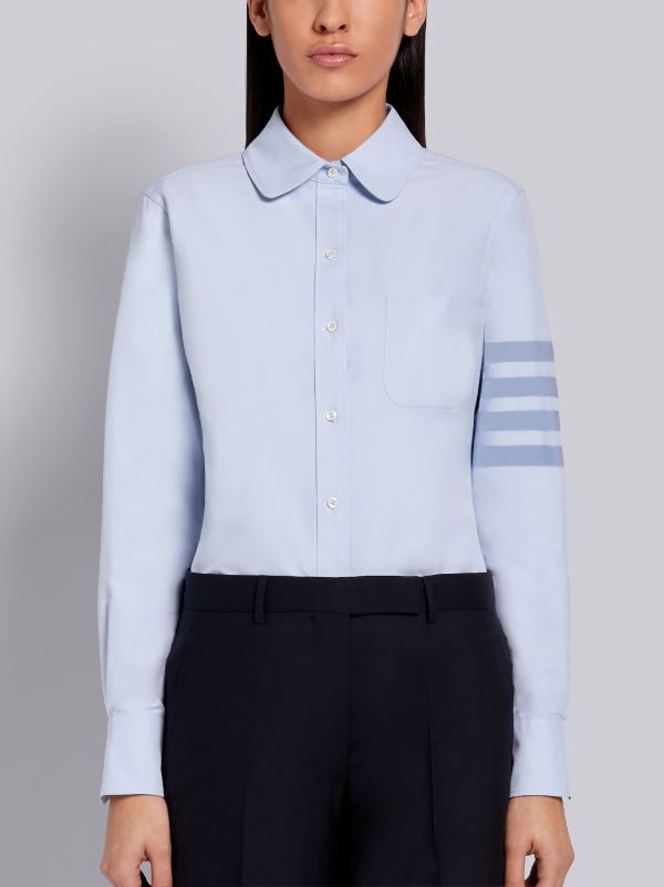 Light Blue Supima Cotton Oxford Satin Weave 4-Bar Long Sleeve Round Collar Shirt