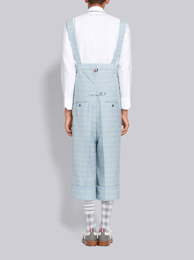 Light Blue Wool Windowpane University Check Suiting High Waisted Suspender Straight Leg Trouser