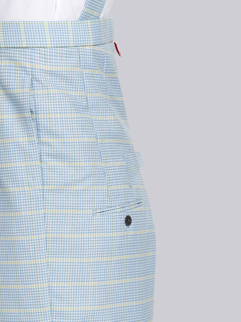 Light Blue Wool Windowpane University Check Suiting High Waisted Suspender Straight Leg Trouser