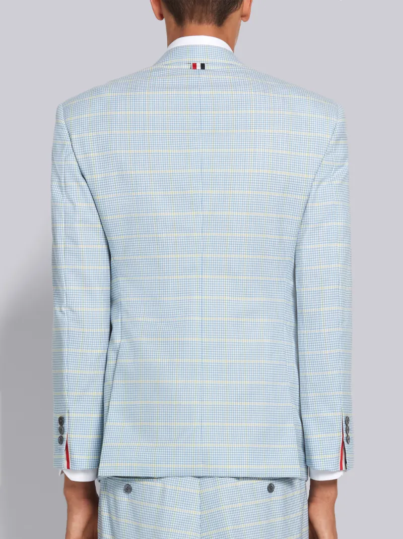 Light Blue Wool Windowpane University Check Suiting Ticket Pocket Jacket