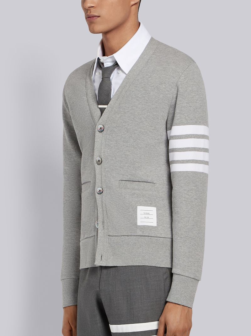 Light Grey 4-Bar Loopback Jersey V-Neck Cardigan