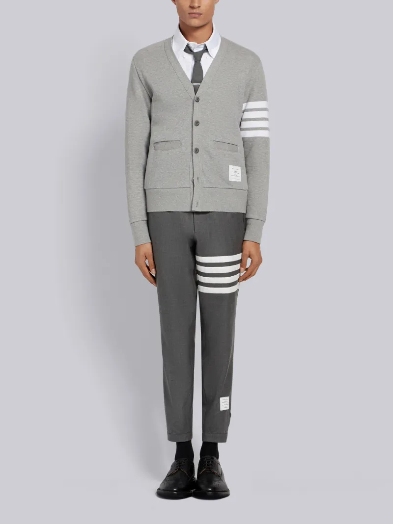 Light Grey 4-Bar Loopback Jersey V-Neck Cardigan