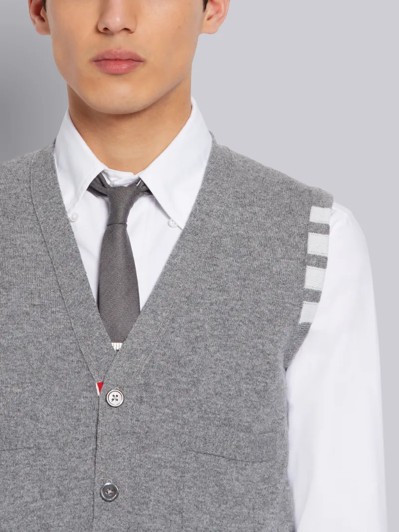 LIGHT GREY CASHMERE 4-BAR CLASSIC V-NECK CARDIGAN VEST LIGHT GREY CASHMERE 4-BAR CLASSIC V-NECK CARDIGAN VEST