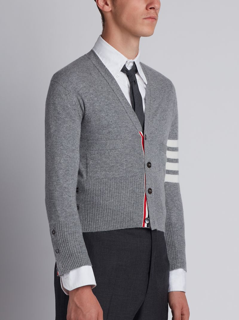 Light Grey Cashmere 4-bar Short V-neck Cardigan