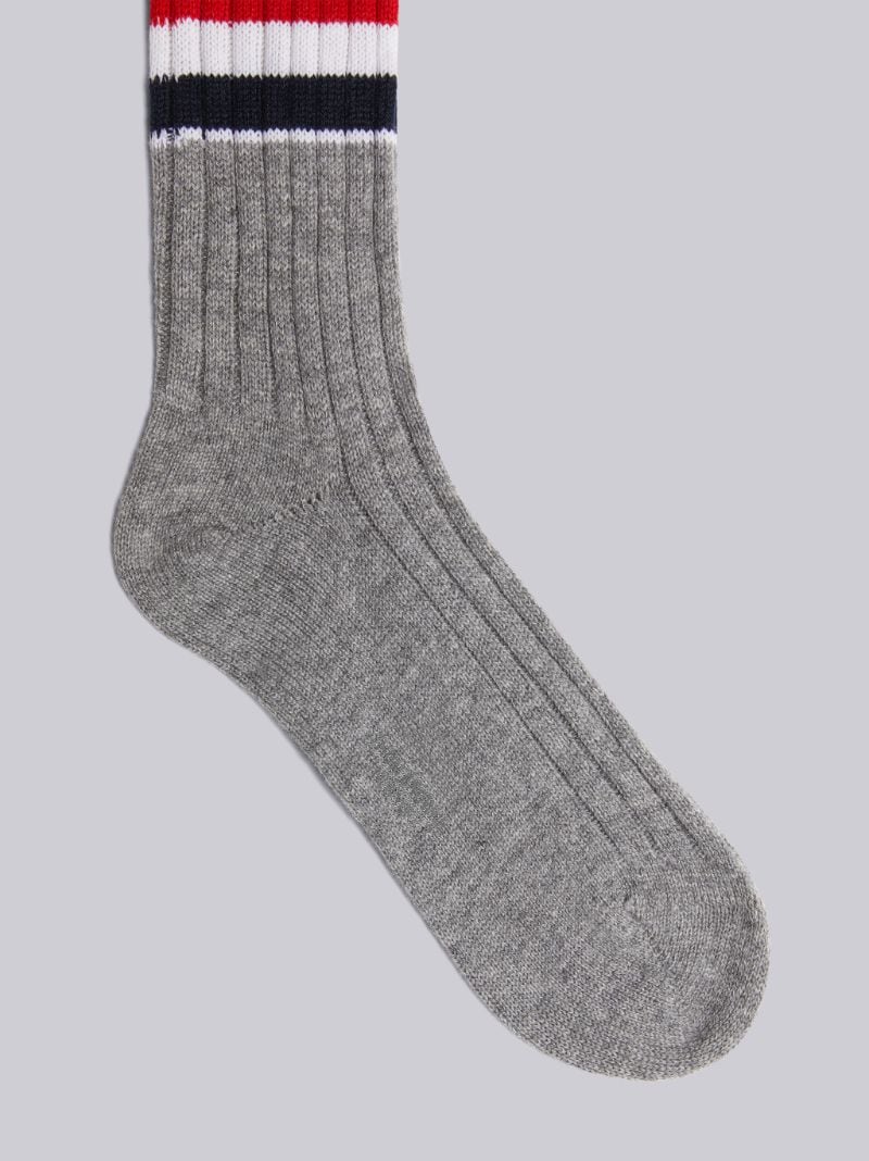 Light Grey Cashmere Chunky Rib Multicolor Stripe Mid-calf Socks