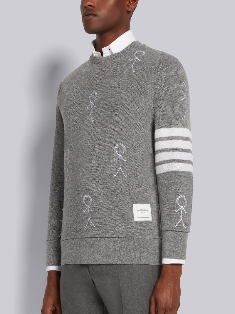 Light Grey Cashmere Pique 4-Bar Mr. Thom Half Drop Embroidered Sweatshirt