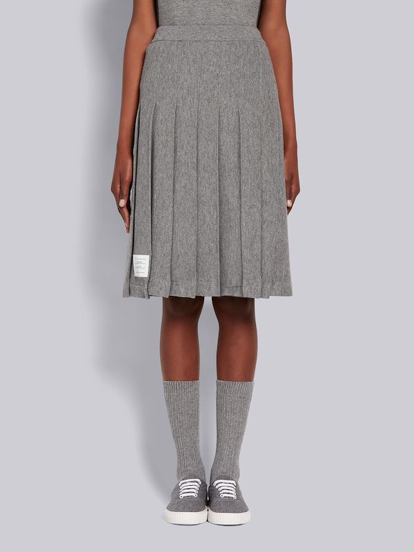 Light Grey Cashmere Pique Pleated Below-the-Knee Skirt