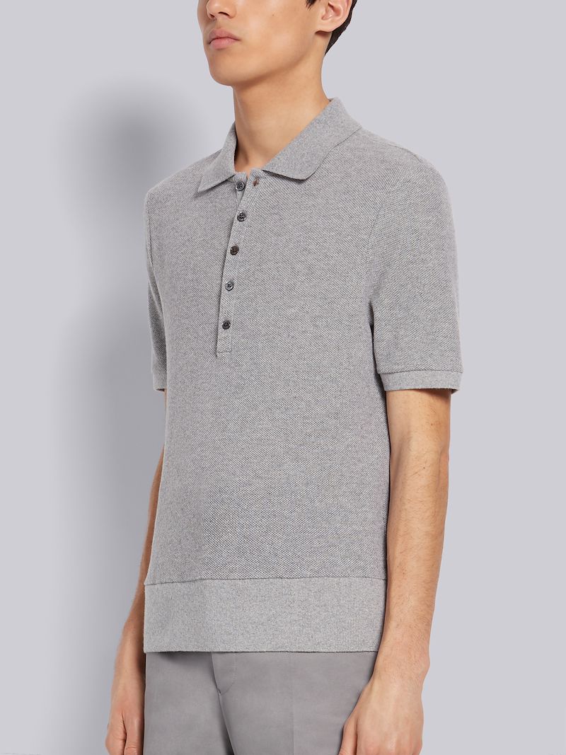 Light Grey Cashmere Pique Short Sleeve Rib Cuff Polo Thom Browne Official