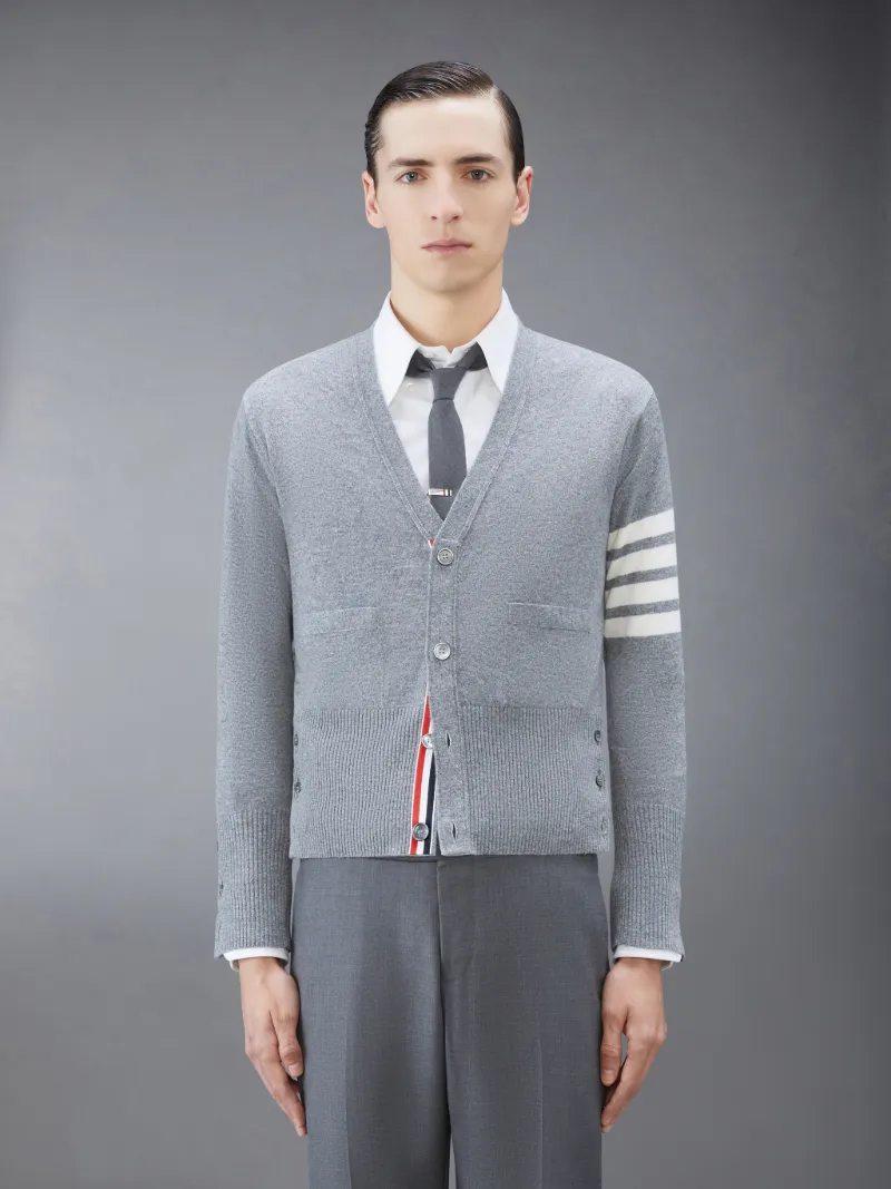 Light Grey Cashmere V-neck 4-Bar Cardigan | Thom Browne